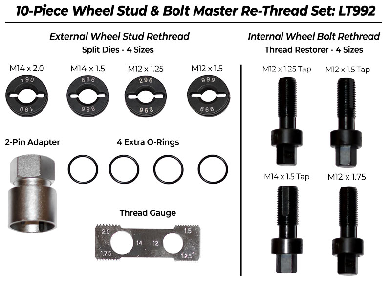 10Piece Wheel Stud and Bolt Rethread Master Kit from LTI Tools
